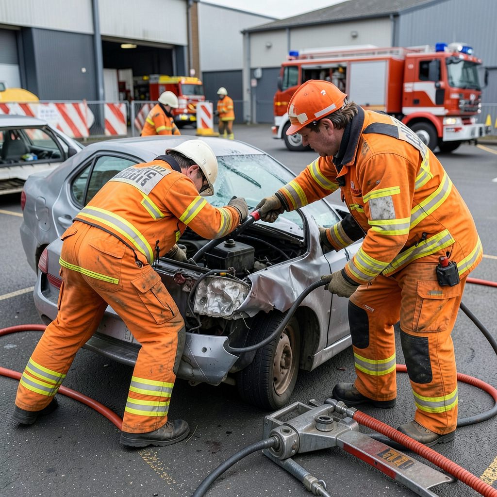 Firefighter Brock progresses after Bicester crash simulation with roof removal techniques